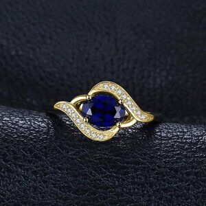 💙 Elegant Blue Sapphire Statement Ring - 14k Gold Plated 💍